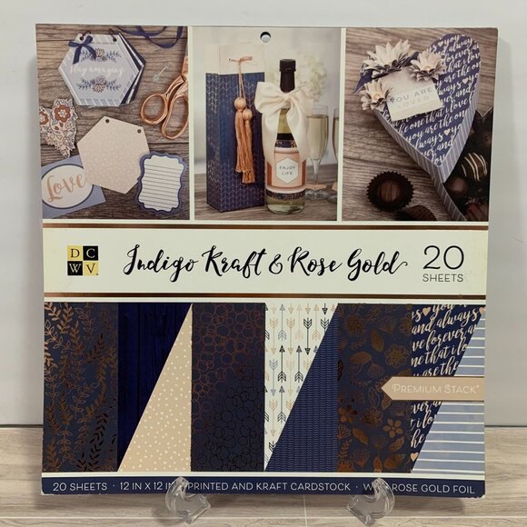 DCWV "Indigo Kraft And Rose Gold" 12x12 Paperpad 20 Sheets Cardstock Papercrafts - Picture 1 of 12